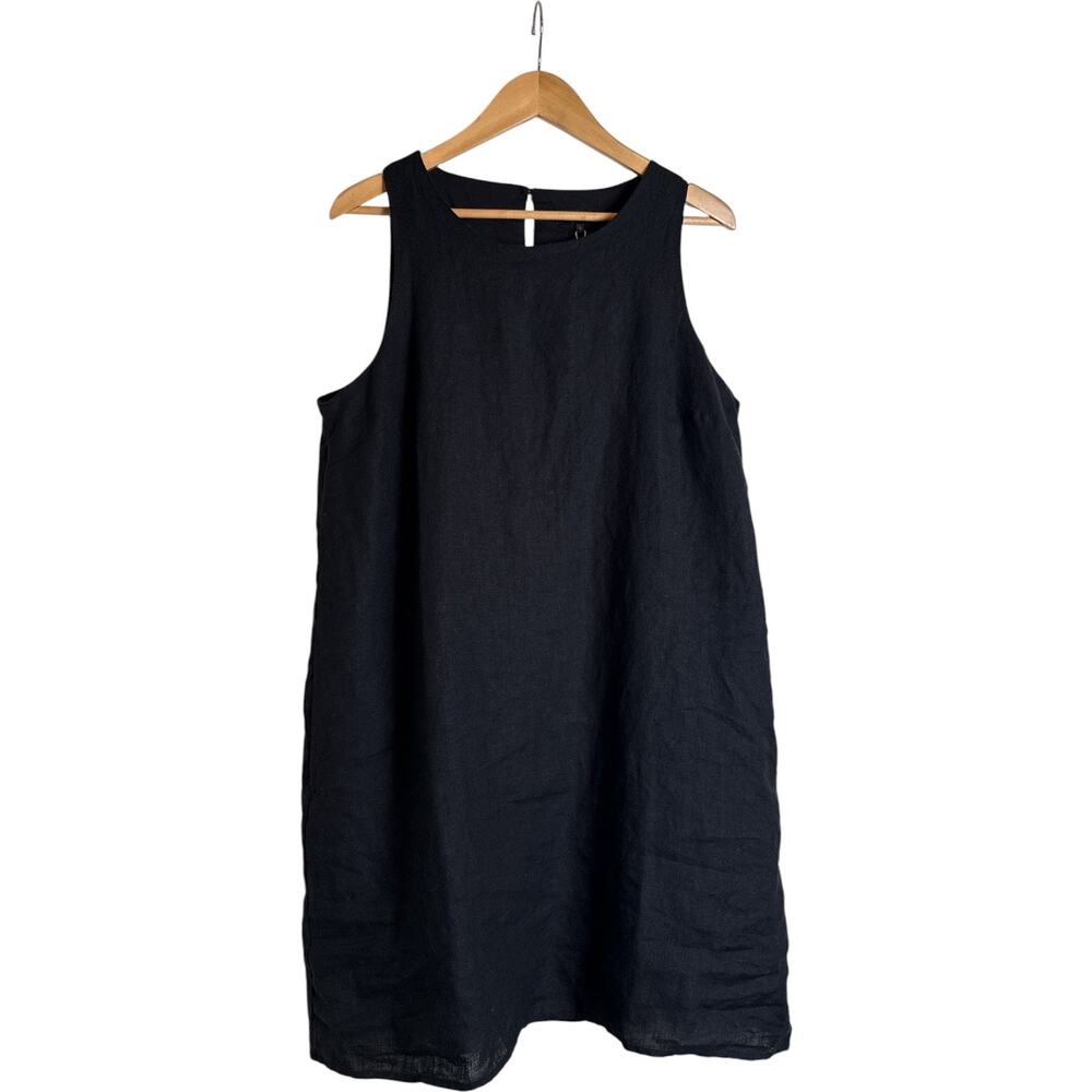 Quince 100% European Linen Tank Mini Dress Black L NWT Sleeveless - Picture 2 of 12